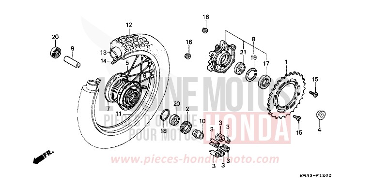 ROUE ARRIERE de Dominator 250 PEARL CRESCENT WHITE-A (NH139) 1990